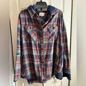 Oli & Hali distressed button up flannel hoodie